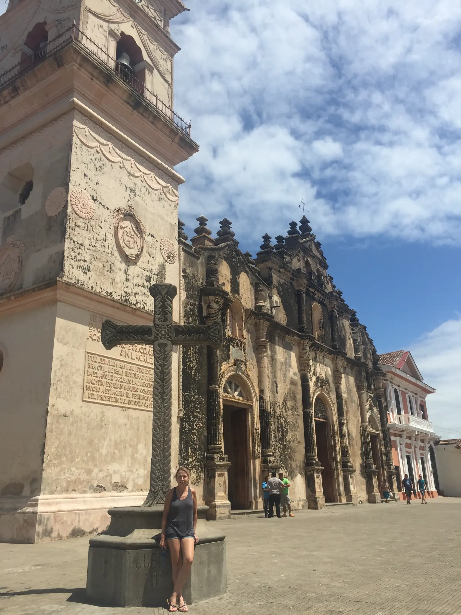 Standing outside Iglesia de La Merced Granada Nicaragua — baroque colonial church facade